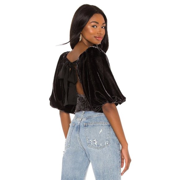 FREE PEOPLE Marie Velvet Open Back Crop Top Black - Medium NWT - Picture 2 of 8